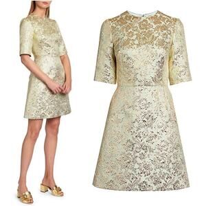 NWT Dolce & Gabbana Brocade Short-Sleeve Mini Dress in Mint Green Gold 46 US 10